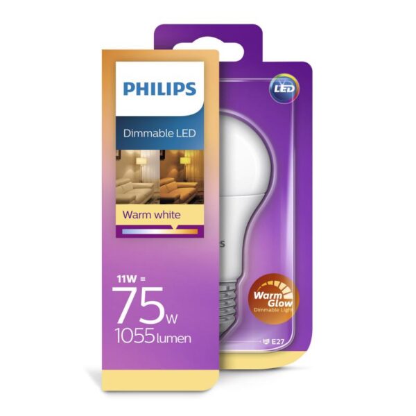 Bec LED 10.5W(75W) E27 lumina alba calda, Philips - dimabil