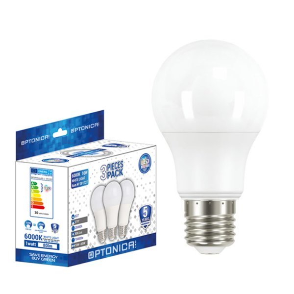 Set 3 becuri LED 9W E27 lumina alba calda, Optonica – standard