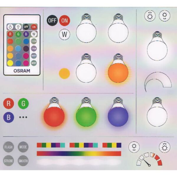 Set 2 becuri LED RGB-W cu telecomanda, dimabile, Osram
