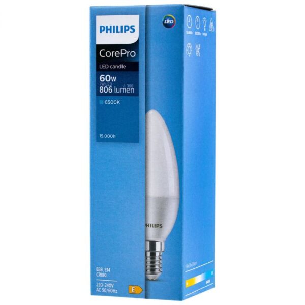 Bec LED E14, 7W(60W) lumanare 6500k, 806 lm – Philips