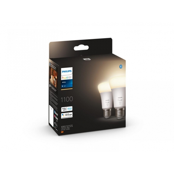 Pachet 2 becuri LED inteligente Philips Hue, Bluetooth, E27, 9.5W (75W), 1055, lumina alba calda (2700K)