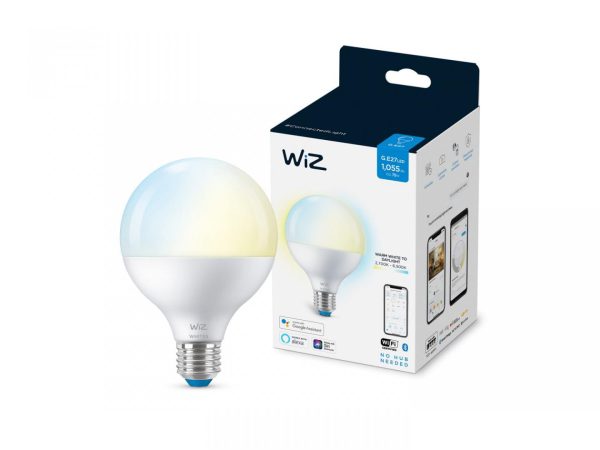 Bec LED Inteligent WiZ, Wi-Fi, Bluetooth, G95, E27, 11W (75W), 1055 Lm, Lumina Alba Reglabila