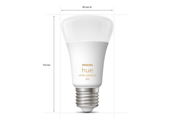 Pachet 2 becuri LED inteligente Philips Hue A60, Bluetooth, Zigbee, E27, 6W (60W), 806 lm