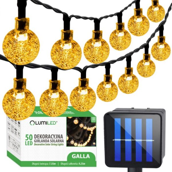 Ghirlandă solară 50 x LED-uri bile decorative 9,25 m 3000K