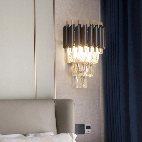 Aplica Mughi, 2*E14, Metal si Cristal, Negru si Auriu - imagine 2