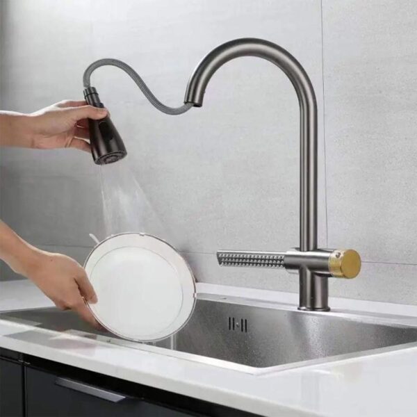 Baterie Bucatarie cu Dus Extractibil Inox Gri YB1500N