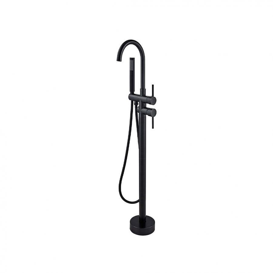 Baterie de Podea cu Cadru Rotund, Alama Sanitara, Negru, CF2033