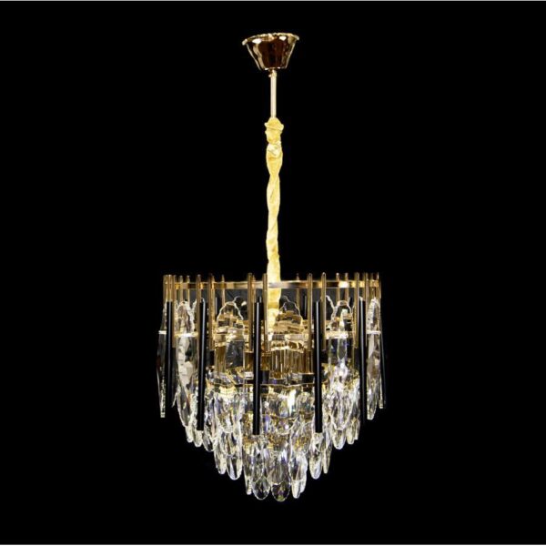 Candelabru Berna, 6*E27, Auriu, Metal si Cristal