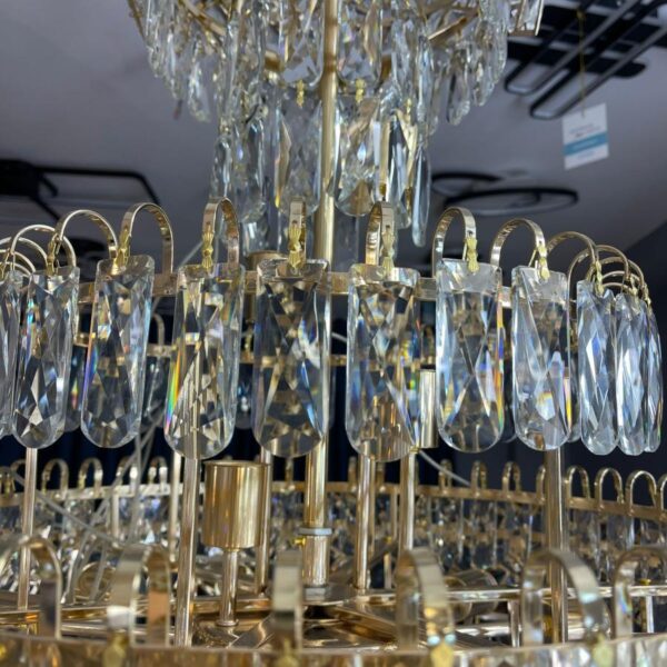 Candelabru Junnut 21*E27, Cristal si Metal, Auriu - imagine 3