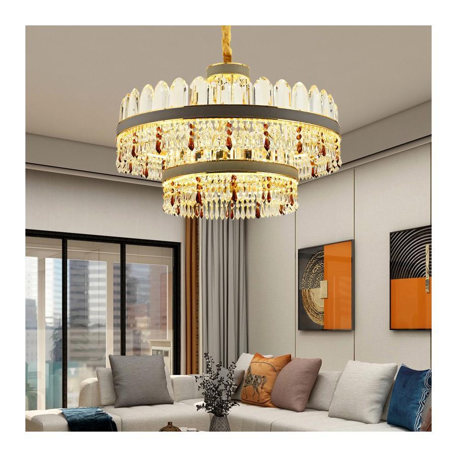 Candelabru LED Pollux cu Telecomanda, 300W, Auriu, Cristal, Dimabila