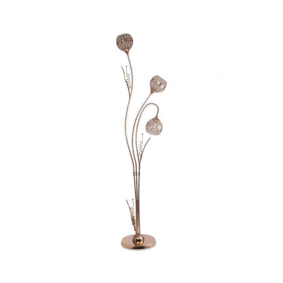 Lampadar Adela, 3*E27, Auriu, Metal si Cristal