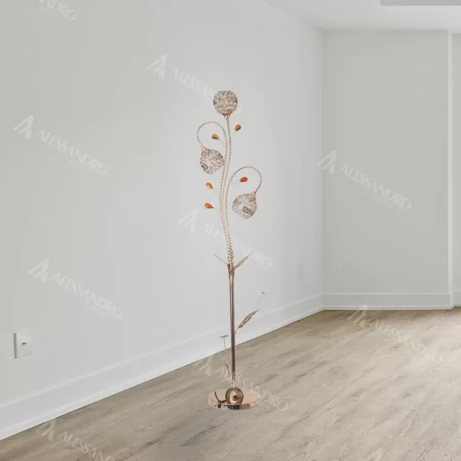 Lampadar Bianca, 3*E27, Auriu, Metal si Cristal