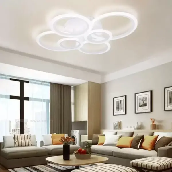 Lustra LED cu Telecomanda Brigitte 6 Cercuri 100W Lumina Rece/Calda/Neutra Dimabila Alb