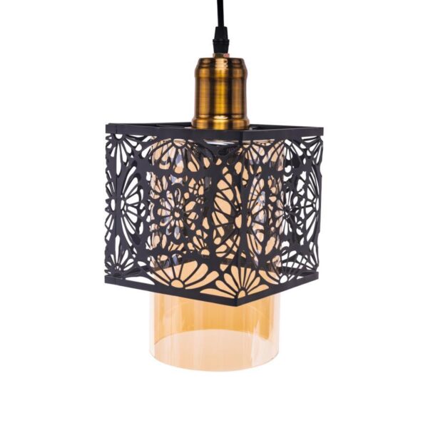 Pendul Floralis, 3*E27, Negru, Metal si Sticla - imagine 4