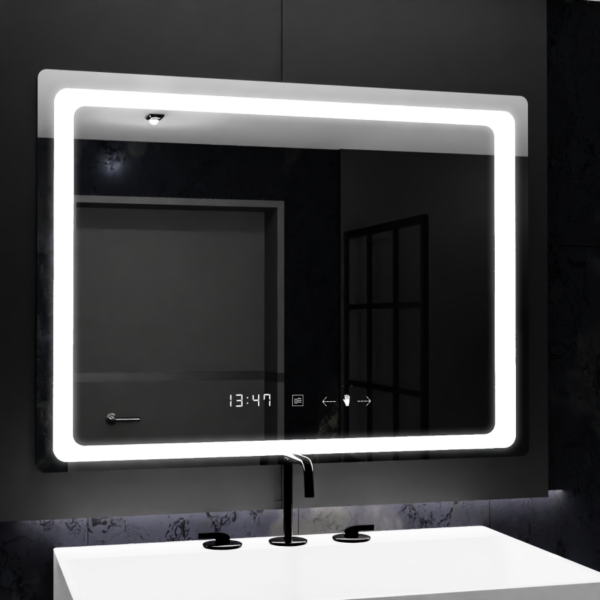 Oglinda LED Senzor Vectro, cu functie Dezaburire si Ceas 80x60 cm, colectia Marcello Funghi - imagine 2
