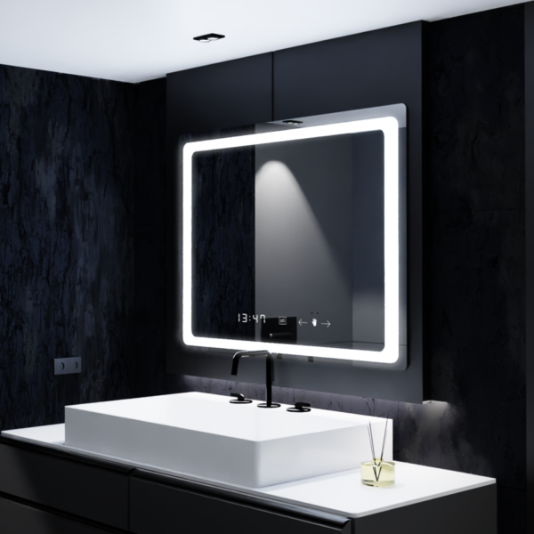 Oglinda LED Senzor Vectro, cu functie Dezaburire si Ceas 80x60 cm, colectia Marcello Funghi - imagine 3