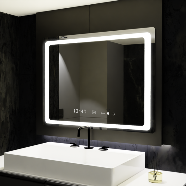Oglinda LED Senzor Vectro, cu functie Dezaburire si Ceas 80x60 cm, colectia Marcello Funghi - imagine 4