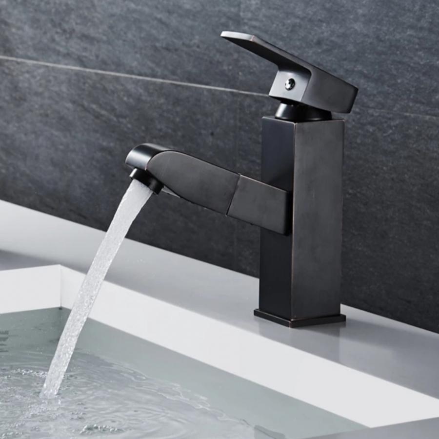 Baterie Lavoar cu Dus Extractabil, Alama Sanitara, Negru, OD/2041