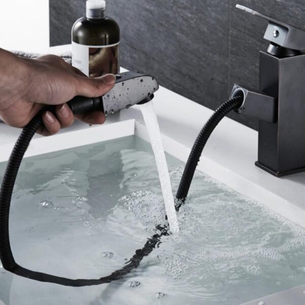 Baterie Lavoar cu Dus Extractabil, Alama Sanitara, Negru, OD/2041 - imagine 3