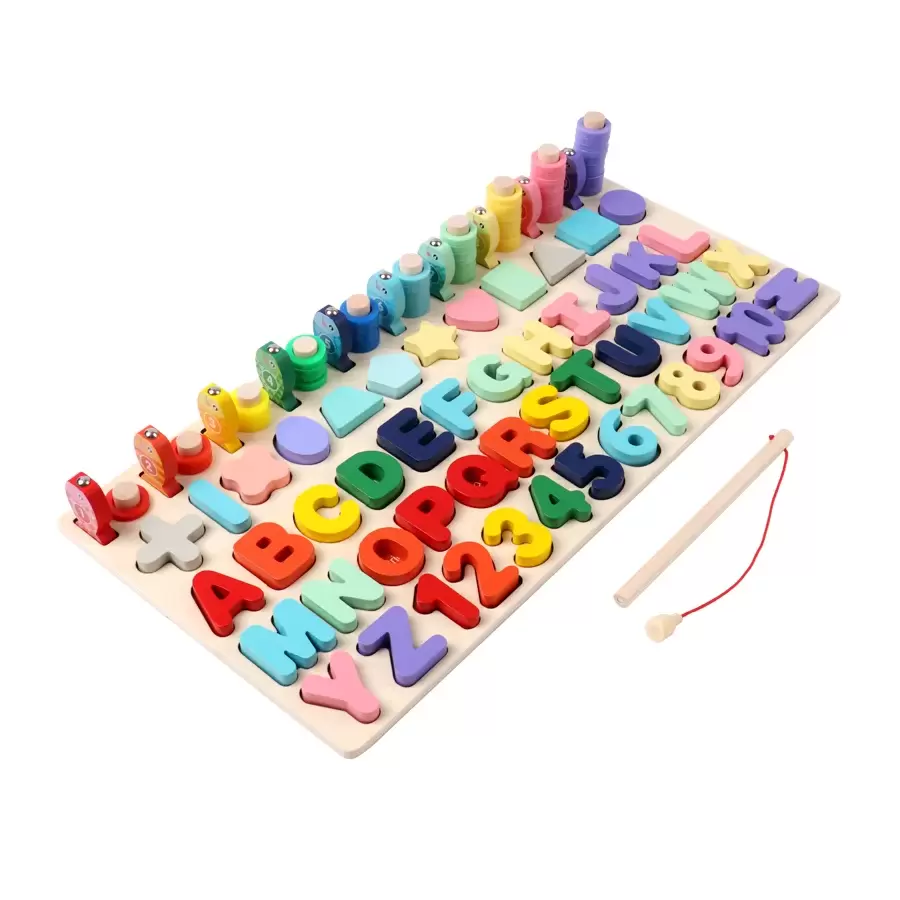 Joc 4 in 1 Logaritmic Litere, Cifre, Forme, Pescuit Magnetic