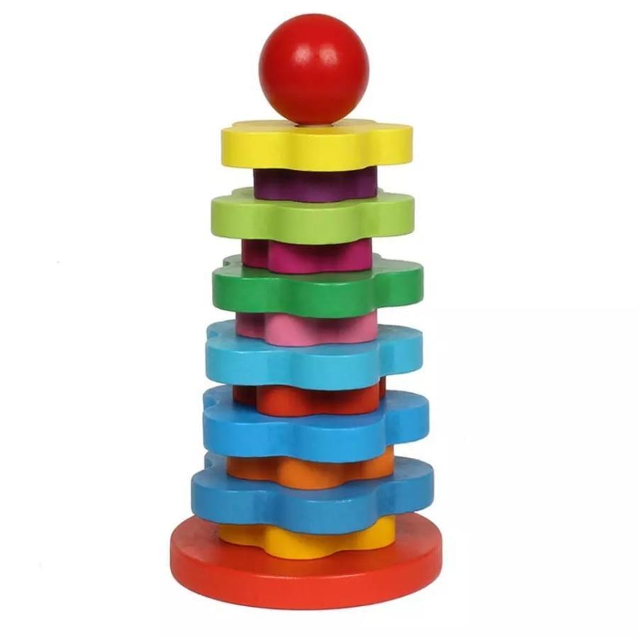 Joc Creativ Turnul Curcubeul Colorat, 15 Piese, Lemn