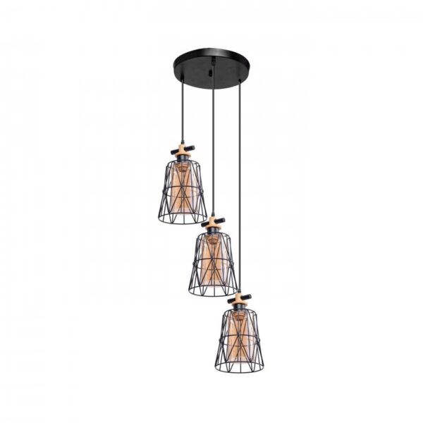 Pendul Tudor, 3*E27, Negru, Metal si Sticla, 4723/3 - imagine 2
