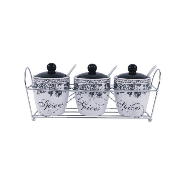 Set 3 Borcane Pentru Condimente cu Suport Inclus, Ceramica, Albastru