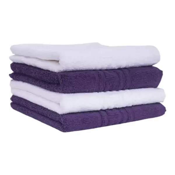 Set 4 Prosoape Baie, 50*90 cm, Alb/Mov, Bumbac 100%, Model Grecesc, 550g/m²