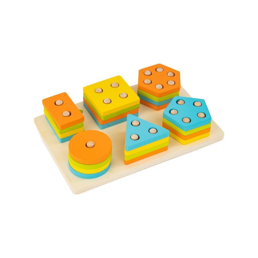 Set 6 Turnulete cu Forme Geometrice, 26 Piese, Lemn