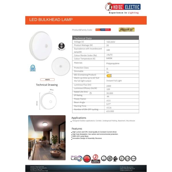 Plafoniera Led 20W 2400Lm cu Senzor de Miscare 6400K IP44