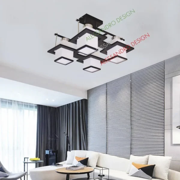 Lustra Rustic 4x E27 Alb Negru - imagine 3