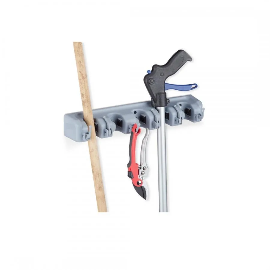 Suport Multifunctional de Perete, 5 Spatii si 6 Cuiere, Gri, Plastic