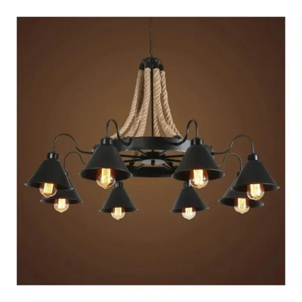 Lustra Indiana, 8*E27, Metal si Franghie, Negru - imagine 6
