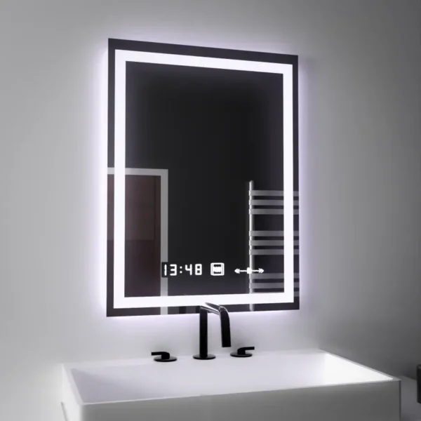 Oglinda LED Senzor Venero, cu functie Dezaburire si Ceas 45x60cm, colectia Marcello Funghi - imagine 5