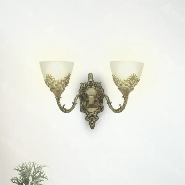 Aplica Rustic, 2*E27, Bronz cu Alb, Metal si Sticla - imagine 4