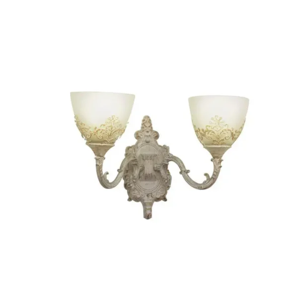 Aplica Rustic, 2*E27, Alb, Metal si Sticla - imagine 3