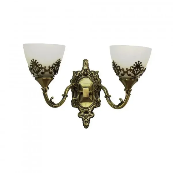 Aplica Rustic, 2*E27, Bronz cu Alb, Metal si Sticla - imagine 5