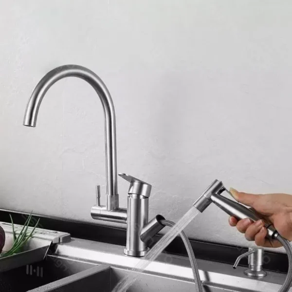 Baterie Bucatarie cu Dus Extractibil Korman Technik, Inox SUS304, Satinat, CF034 - imagine 5