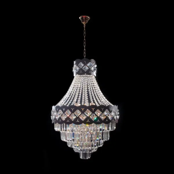 Candelabru Adelin, 15*E27, Diametru 60cm, Maro, Metal si Cristal