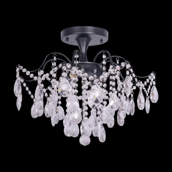 Candelabru Cristal Chris, 4*E27, Negru, Metal si Cristal - imagine 5