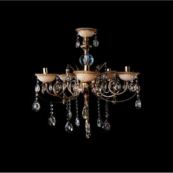 Candelabru Giala, 5*E14, Auriu, Metal si Cristal - imagine 4