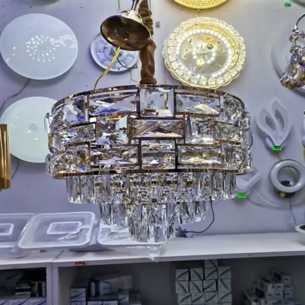 Candelabru Karamin 5x E27, Metal si Cristal, Auriu - imagine 4