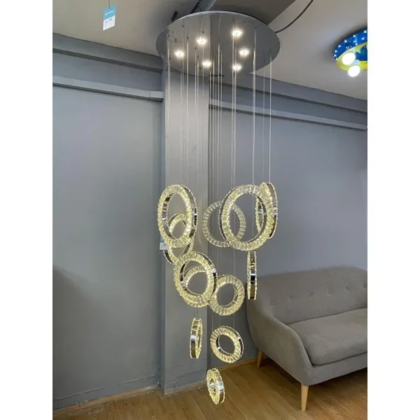 Candelabru LED Cindy, 128W, Metal si Cristal, Argintiu - imagine 5