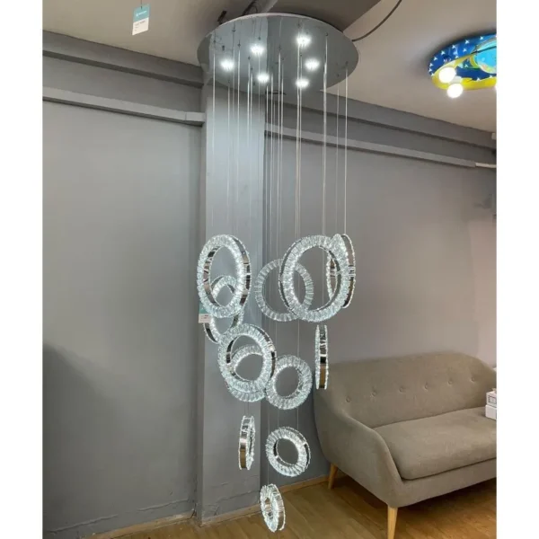 Candelabru LED Cindy, 128W, Metal si Cristal, Argintiu - imagine 6