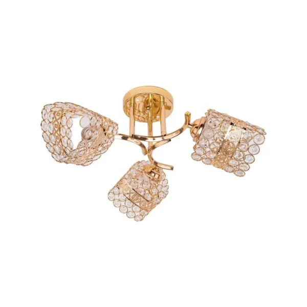 Lustra Catrina Cristal, 3*E27, Metal, Auriu - imagine 3