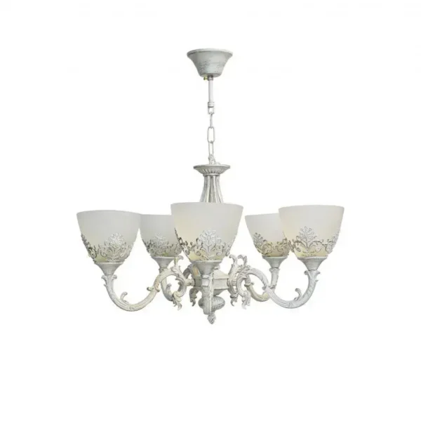 Lustra Rustic, 5*E27, Alb, Metal si Sticla - imagine 3