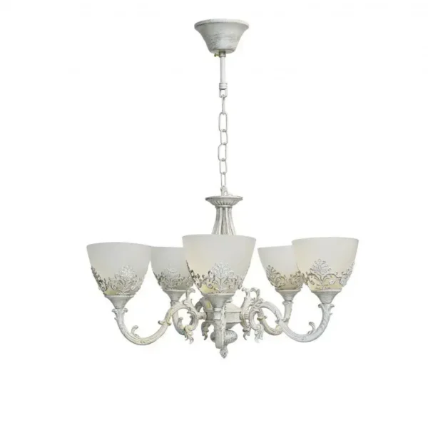 Lustra Rustic, 5*E27, Alb, Metal si Sticla - imagine 4