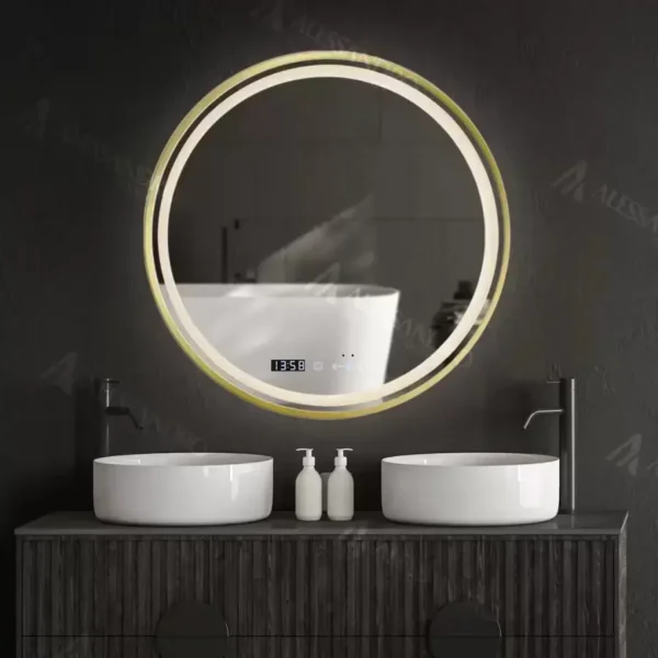 Oglinda LED Touch Fatya Senzor Sistem Dezaburire Ceas Temperatura Rama Aurie 60x60 cm Colectia Marcello Funghi - imagine 6