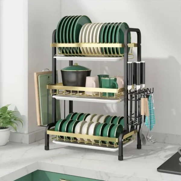 Organizator pentru Uscat Vasele 3 Nivele Auriu Negru - imagine 3