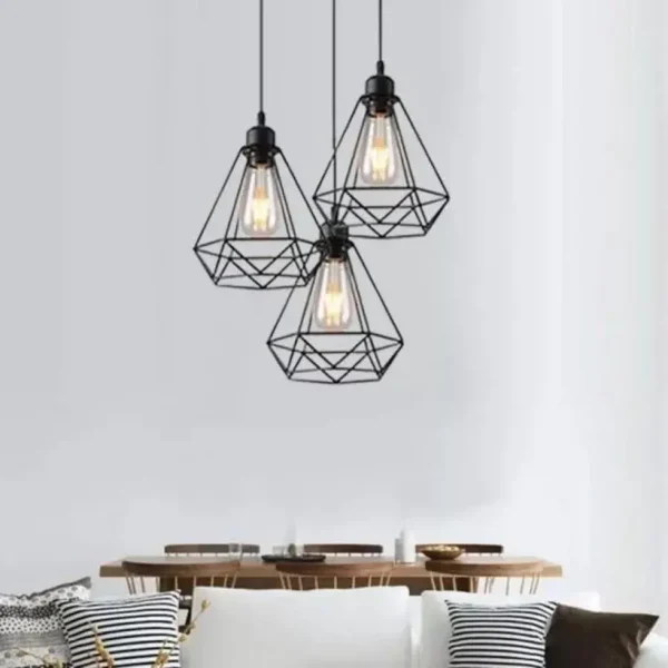 Pendul Diamant, 3*E27, Negru, Metal, 6630/3R - imagine 5